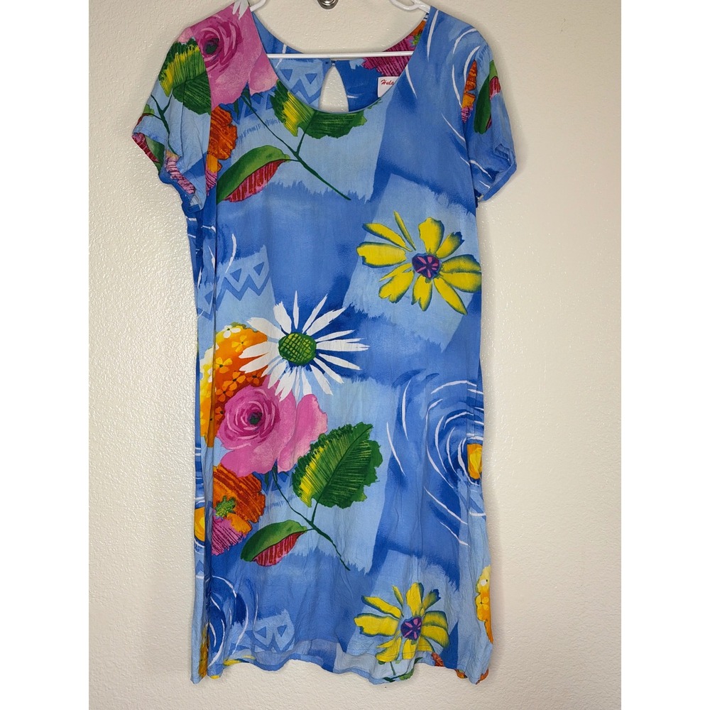 Hula Moon by Jams World Ravishing Floral Rayon Shift Dress Blue XL W398-RAVI